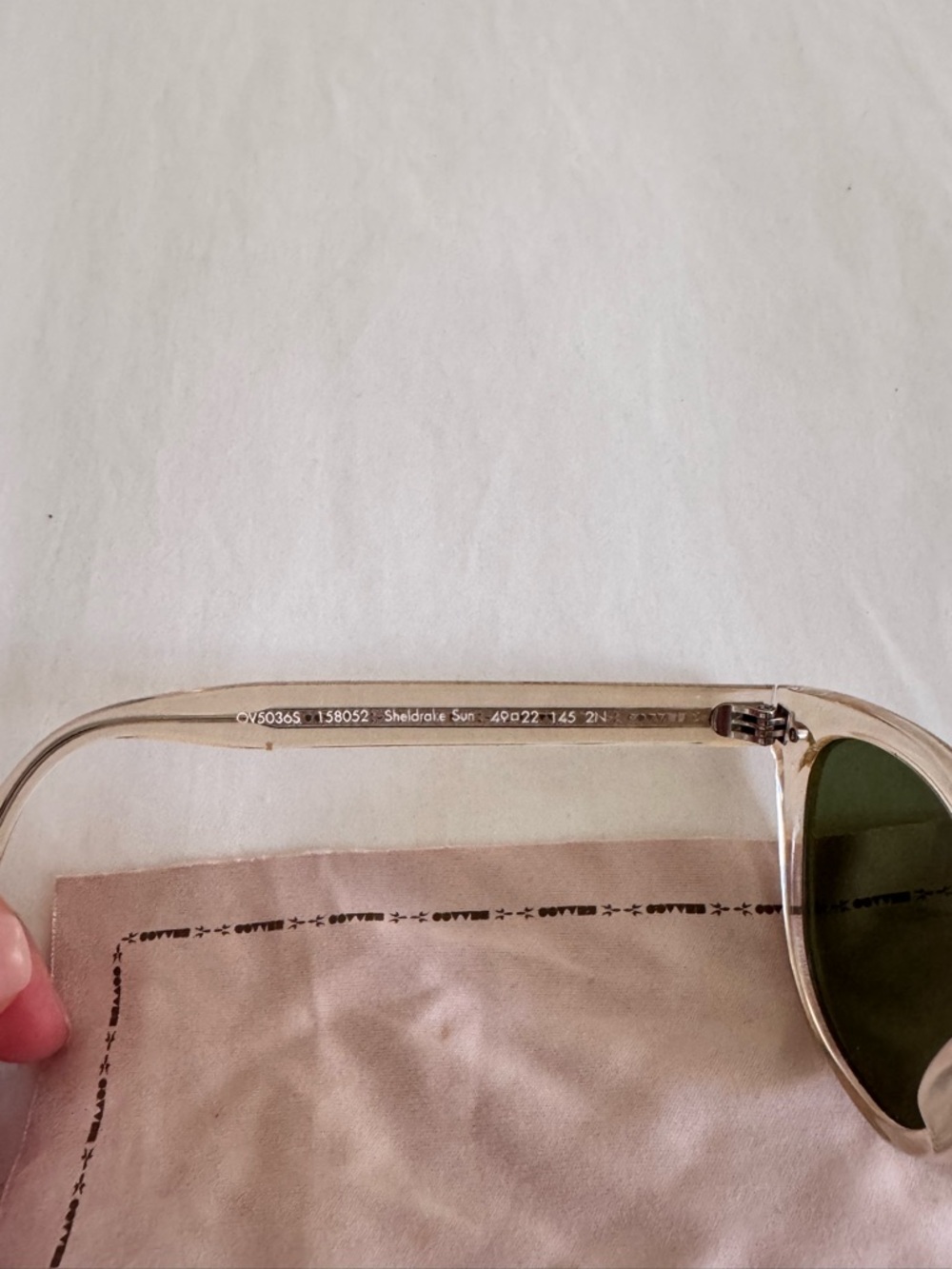 Oliver Peoples Clear Blush Pink Frame Sunglasses With Green Lenses View 6